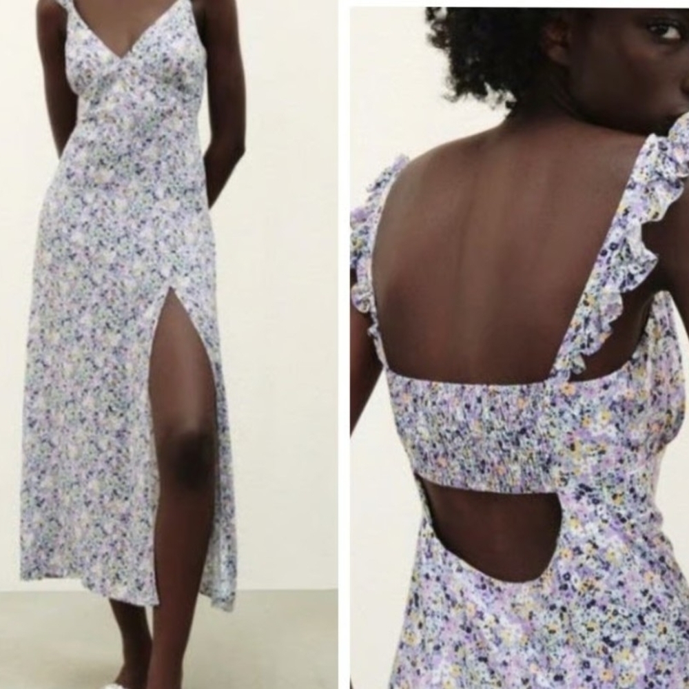 Zara Lavender Floral Maxi Dress with Side Slit